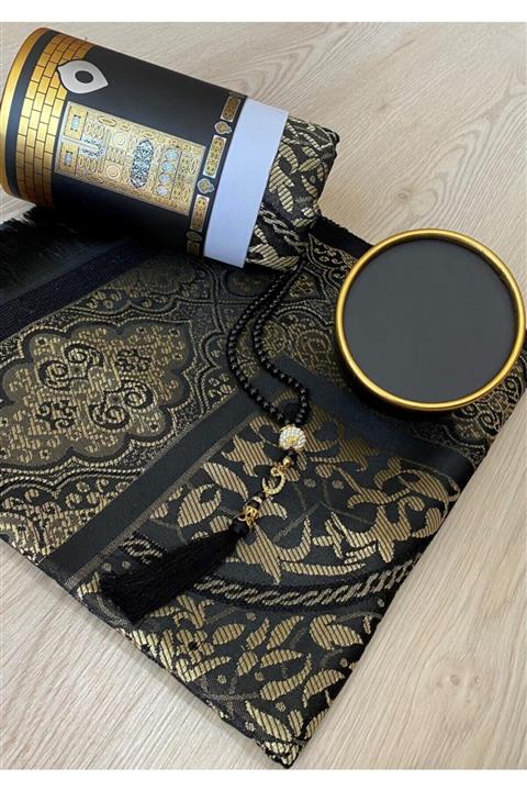 ayhan home ev tekstili Hediyelik Çeyizlik Kutulu Kabe Desenli Seccade Tesbih Seti