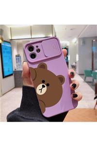 trendycase Iphone 11 Sevimli Görseller Desenli Kamera Korumalı Lila Telefon Kılıfı