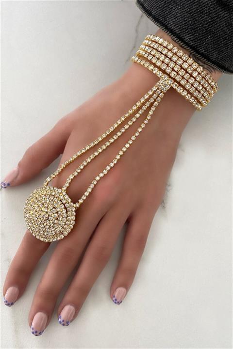 TAKIŞTIR Kadın Altın Renk Abiye Taşlı Şahmeran