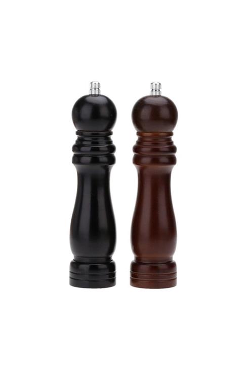 TechnoSmart 2li Karabiber Tuz Kahve Baharat Öğütücü Ahşap Manuel El Değirmeni Tuzluk Siyah Ve Kahve