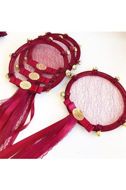 Evsay Tef Kına Malzemesi Tüllü Güllü Kurdaleli Dantelli Tef Gelin Tefi Bordo