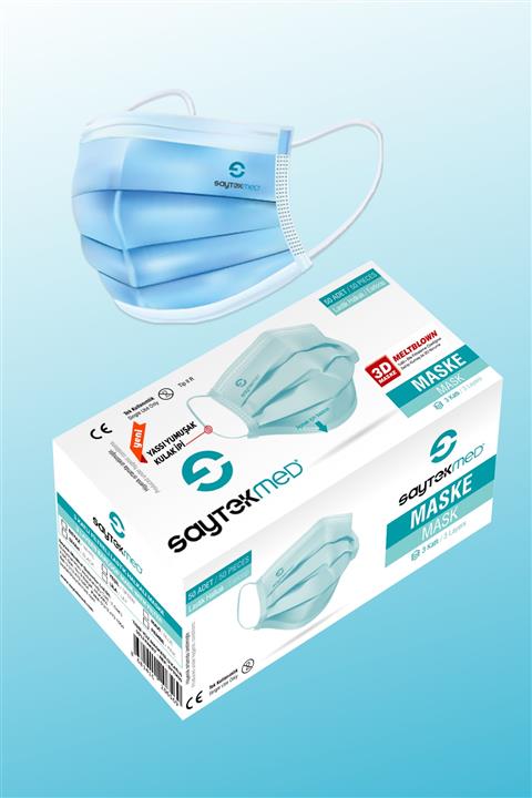 SAYTEKMED Meltblown Filtreli Yassı Ipli Mavi Maske 1 Kutu 50 Adet