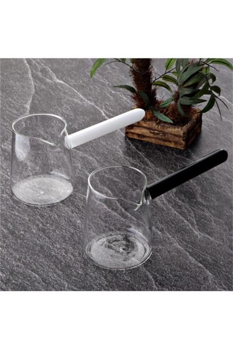 Tohana Borosilikat Cam Cezve Renkli Sap 400 Ml Beyaz