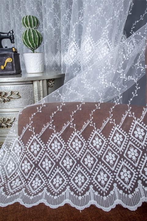 FsFuschia Işlemeli Tül Perde Sanal Zemin (1/3) Sık Pile Fs8060