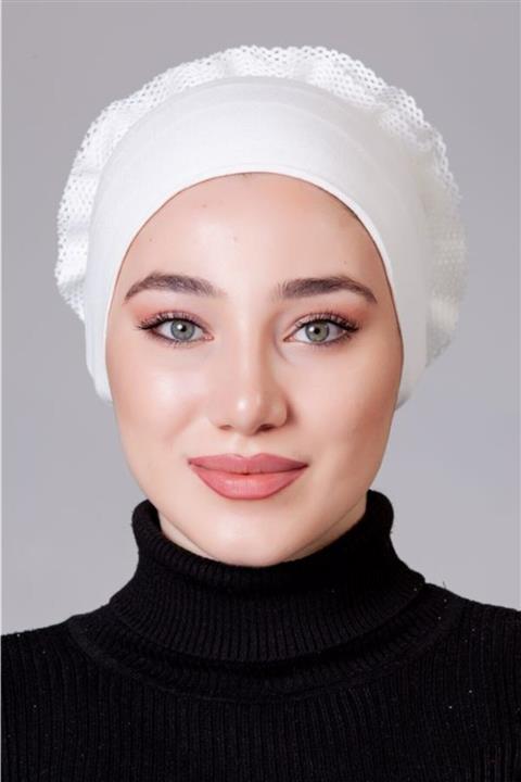 Asafir Kadın Krem Likralı Fırfırlı Bone