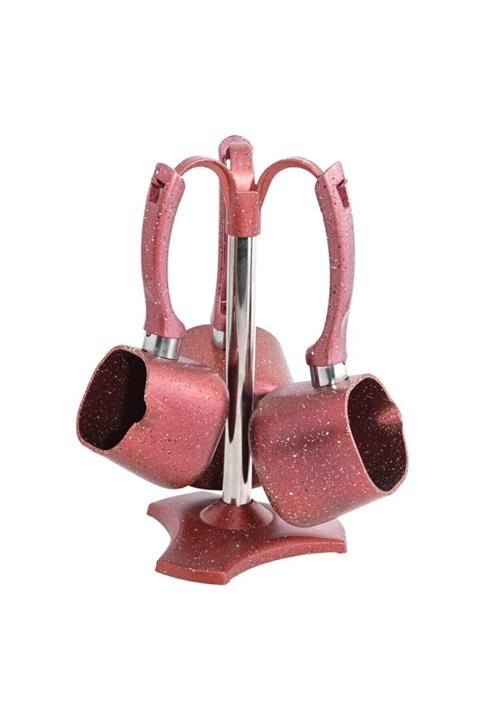 MedCook Kırmızı 4 Parça Standlı Granit Kare Cezve Seti