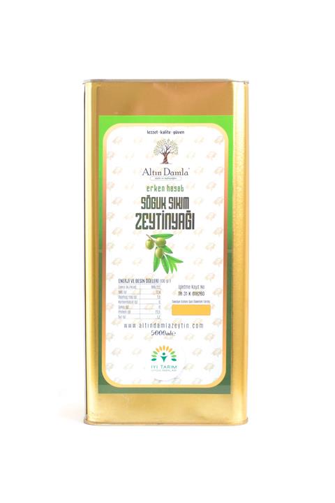 ALTIN DAMLA Zeytin ve Zeytinyağları 2021-2022 Erken Hasat Soğuk Sıkım Zeytinyağı 5lt