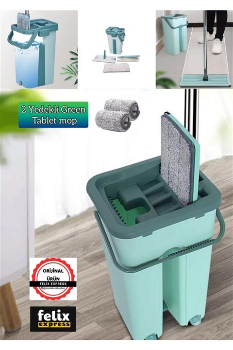 ALYA STAND Temizlik Kova Ve Silecek Paspas Mop Seti 2 Adet Yedek Bez Ile