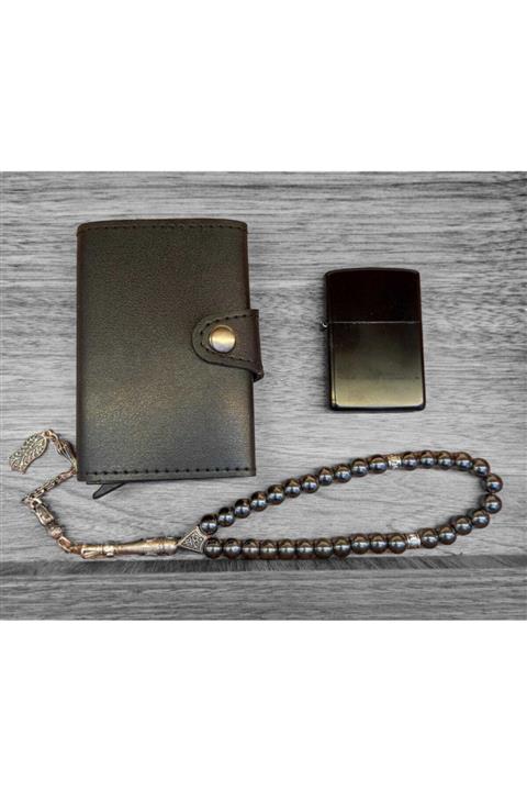 YİĞİTER Mekanizmalı Cüzdan Hematit Tesbih Zippo