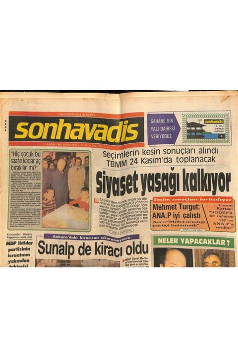 Gökçe Koleksiyon Son Havadis Gazetesi 14 Kasım 1983 - Ajda Pekkan Da Vakkoramalı Oldu - Siyaset Yasağı Kalkıyor