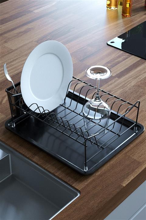 Teknotel Tek Katlı Tabaklık Bulaşıklık Mat Siyah+siyah Kb014