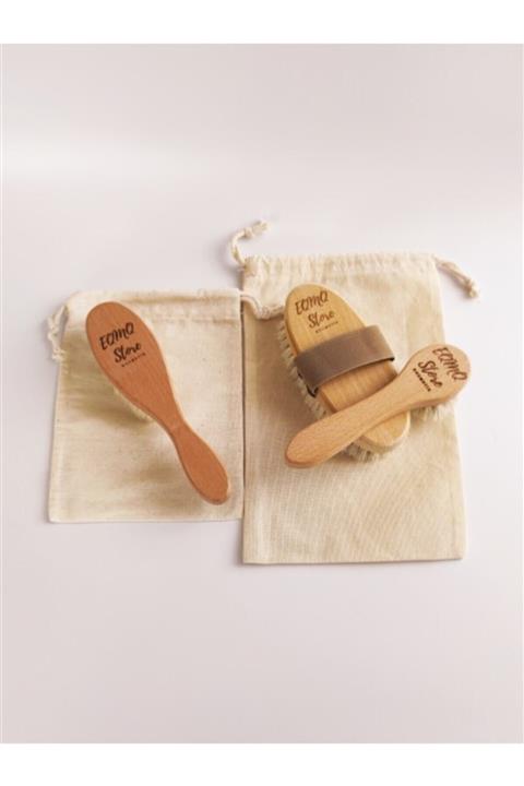 EQMQ STORE KOZMETİK Doğal Atkı Selülit Vücut Fırçası Yüz Fırçası Ve Doğal Keçi Kılı Bebek Tarağı