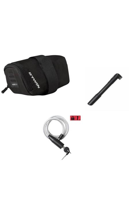 B'TWIN Bisiklet Aksesuar Seti Bisiklet El Pompası ,kilit, Sele Çantası