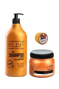 Kuaf Tuzsuz Şampuan 1000ml + Keratin Saç Maskesi 500 ml + Lip Care Kayısılı 20ml Hediye