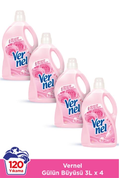 Vernel Çamaşır Yumuşatıcısı  4 x 3L (120 Yıkama) Gülün Büyüsü