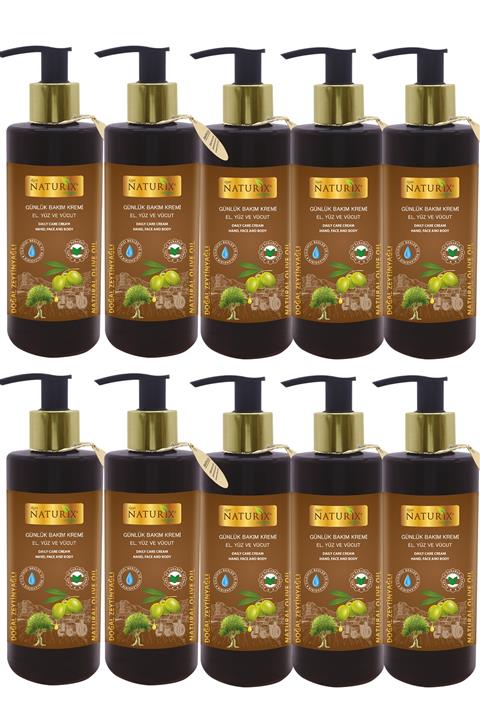 Naturix 10'lu Set Zeytin Yağ Kremi 250 ml Yoğun Nemlendirici Cilt Bakım Kremi Nemsizlik Çizgi Bakımı