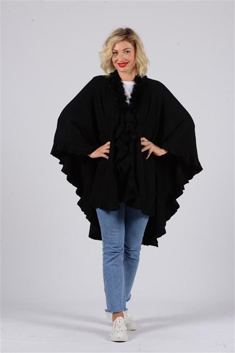 Gezgin tekstil ve aksesuar Kadın Siyah Kürklü  Panço