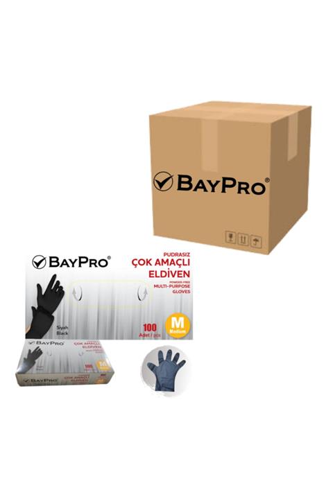 Baypro Siyah M Pudrasız Çok Amaçlı Eldiven Lateks Değildir 1 Koli