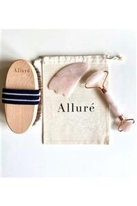 Allure Body Care Doğal At Kılı Fırça, Rose Quartz Face Roller & Gua Sha Bakım Seti