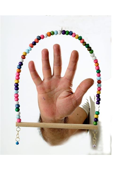 alişpet Papağan Salıncağı Ahşap Boncuklu Ahşap Tünekli 32x32