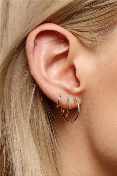 Salyangoz Company Unisex Gümüş Renk Cerrahi Çelik Halka Küpe 3 Adet