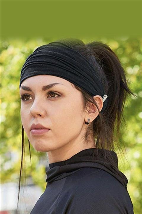 michaeller Paraşüt Bandana Sade Düz Renk Pamuklu Kumaş Lastikli Siyah