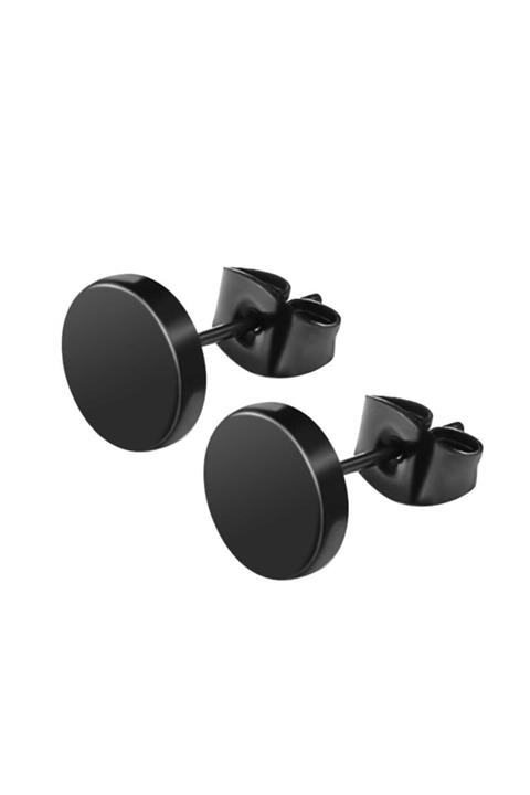 Köstebek Paslanmaz Çelik Klipsli Siyah Yuvarlak Küpe