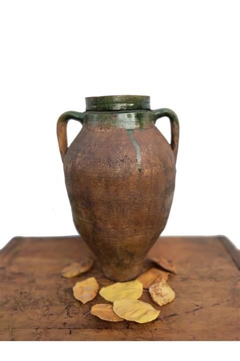 Vintage Art Company Kahverengi Amfora Dekoratif Toprak Vazo Küp Saksı