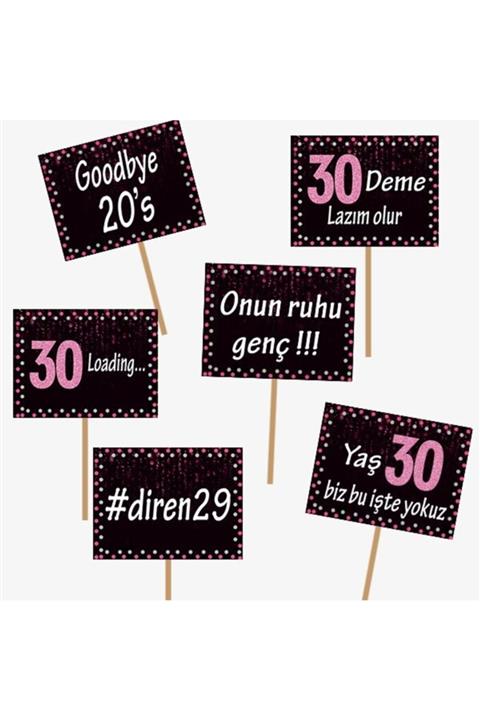 Partioutlet Fuşya 30 Yaş Temalı Konuşma Balonu 6 Adet