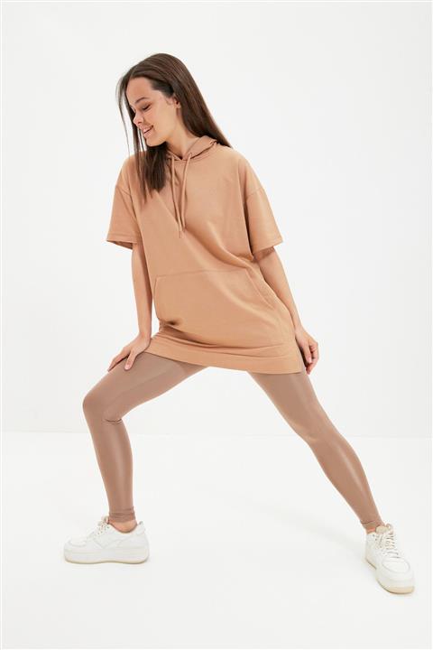 Trendyol Modest Bej Kısa Kollu Örme Sweatshirt TCTAW22TW0022