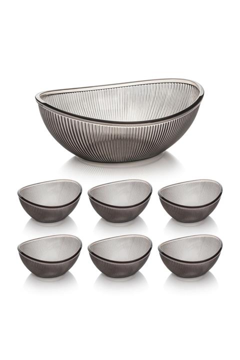 EWs Akrilik Barok Füme Oval 7prç Salata Ve Çerez Seti