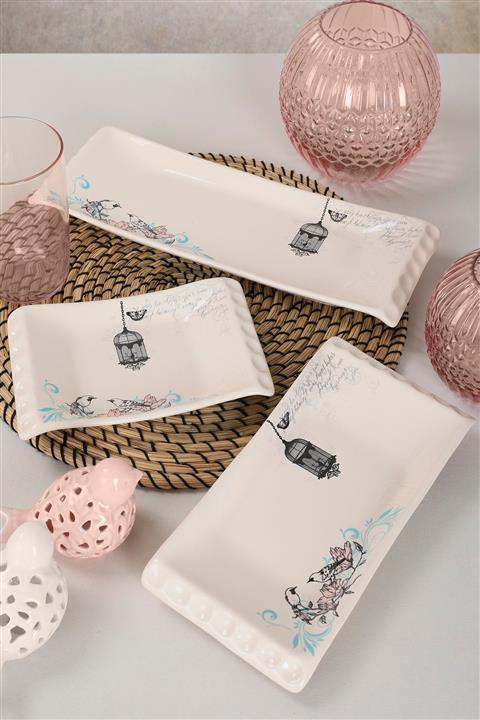 Keramika Retro Kayık Tabak 18-24-33 Cm 3 Adet