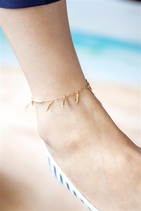 Cenova Kuyumculuk 14 Ayar Roz Altın Sallantılı Yaprak Halhal