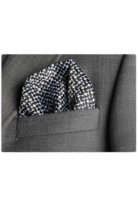 Exve Exclusive Erkek Siyah Gri Triangle Cep Yaka Mendili