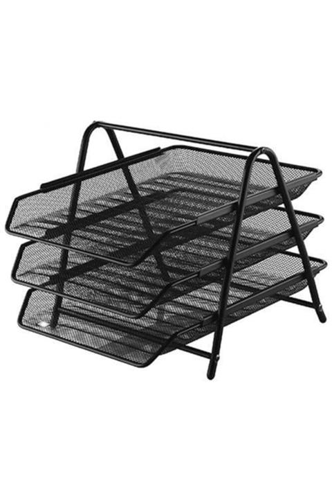 Mashotrend 3 Lü Siyah Evrak Rafı - Dosyalık - 3 Katlı Evrak Rafı - Metal Evrak Rafı
