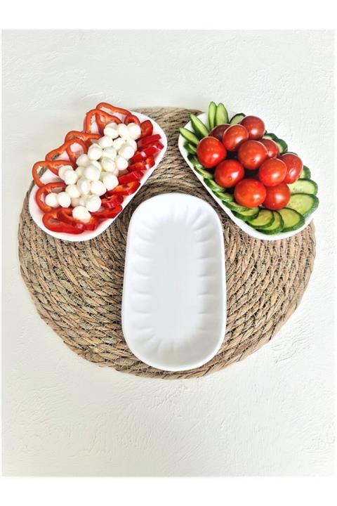 GULHANILE Kahvaltılık 3 Adet Oval Kayık Mat Beyaz