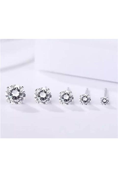 Jaida Moda Kadın Gümüş 5 Çift Cerrahi Çelik Tek Taş Küpe