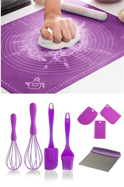Homerest Silikon Hamur Açma Matı, 2'li Çırpıcı, 2'li Spatula, Kesici Spatula Ve 3'lü Kazıyıcı Seti