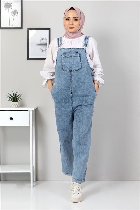 Tesettür Dünyası Önü Cepli Tulum Tsd7008 Açık Mavi