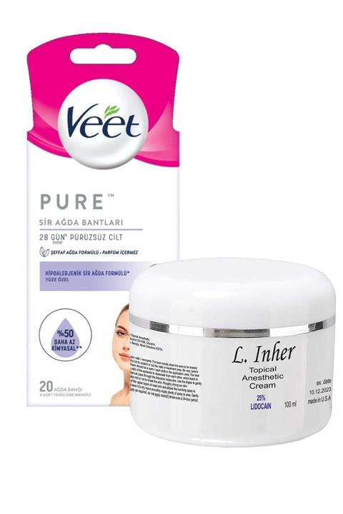 Veet Pure Sir Ağda Bantları Hipoalerjenik Yüze Özel 20'li Ve Topikal %25 Anestezi Kremi 100 Ml