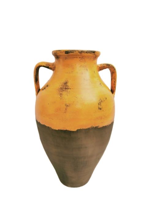 Vintage Art Company 65cm Dekoratif Amfora Turuncu Vazo Küp Saksı