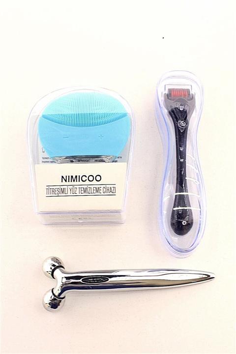 Dermaroller Süper Masaj Seti Titreşimli Yüz Temizleme Cihazı Yüz Masaj Aleti 0.5 mm Set