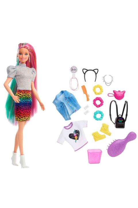 Barbie Leopar Desenli Saçlar Bebeği Grn81