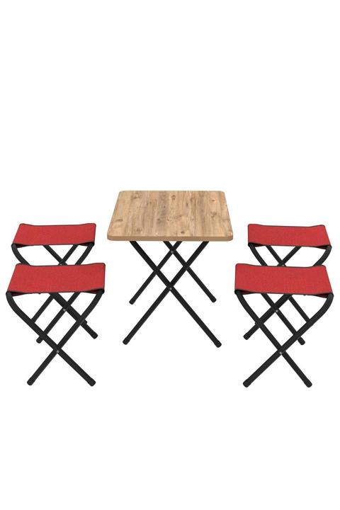 Pratico Kamp Masası Piknik Masası Katlanır 65x45 4 Tabure Kırmızı