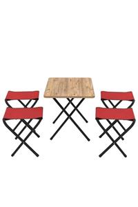 Pratico Kamp Masası Piknik Masası Katlanır 65x45 4 Tabure Kırmızı
