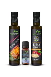 BERALİFE 250 ml Aspir Yağı + 250 ml Sandaloz Sakızlı Elma Sirkesi + 20 ml Çörek Otu Yağı