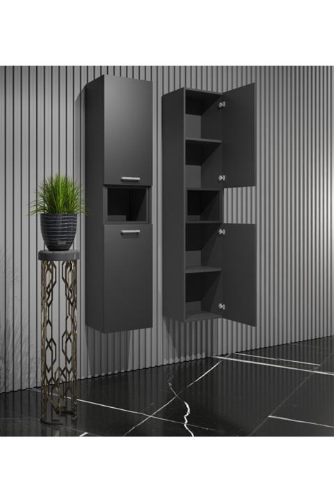 ÖZCEDEN Yeni Boy Dolabı Mdf Iki Kapaklı Komple Antrasit Gri Mat Renkli