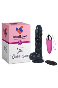 BoniLove Güçlü Vantuzlu Ile Kolay Kullanım Sağlayan 10 Cm 10 Modlu Titreşimli Penis+mini Vibratör