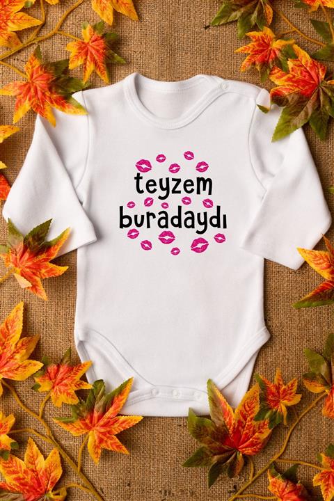 Overoz Teyzem Buradaydı Yazılı Öpücük Baskılı Bebek Body %100 Pamuklu Beyaz Badi Zıbın 8121