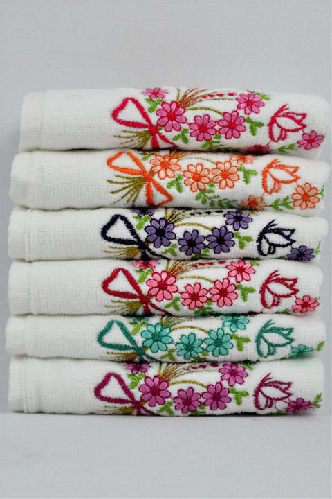 Şelale Mutfak Havlusu Buket Desen 6'li 30x50 Kadife Köşe Nakışlı Havlu